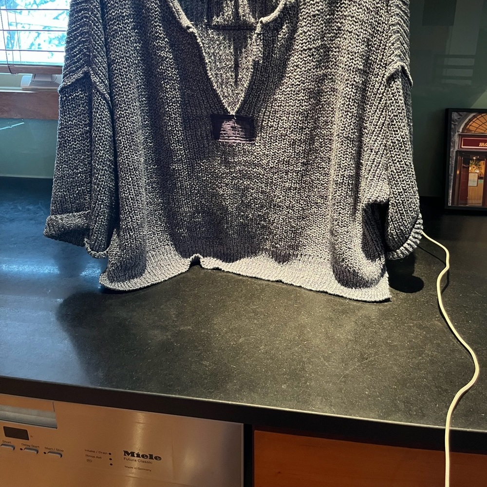 Free People Blue V-Neck Knit Sweater